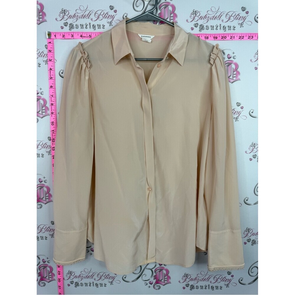 Club Monaco blouse Soft Beige Puff-Sleeve Button-Down Shirt